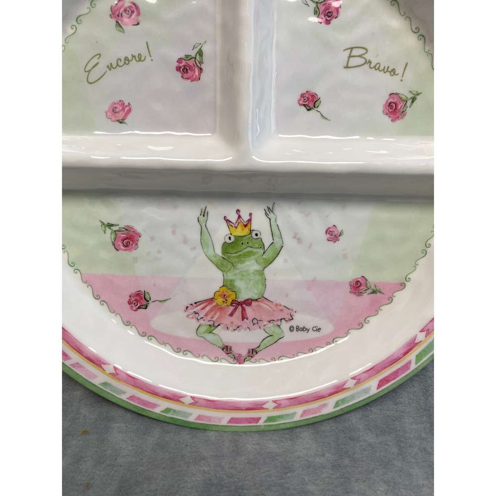 Baby Cie Plate Divided Frog Ballerina Encore Bravo Pink Green Eating Meals - Picture 2 of 8